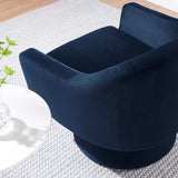 Ostro Performance Velvet Fabric and Wood Swivel Chair in Midnight Blue