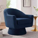 Ostro Performance Velvet Fabric and Wood Swivel Chair in Midnight Blue
