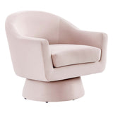 Ostro Performance Velvet Fabric and Wood Swivel Chair in Pink
