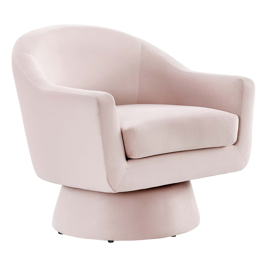 Ostro Performance Velvet Fabric and Wood Swivel Chair in Pink