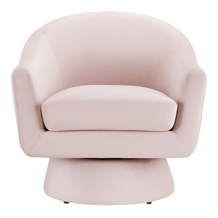 Astral Performance Velvet Fabric and Wood Swivel Chair in Pink