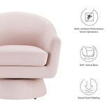 Ostro Performance Velvet Fabric and Wood Swivel Chair in Pink