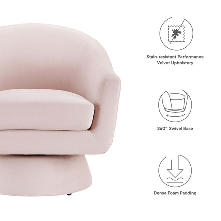 Astral Performance Velvet Fabric and Wood Swivel Chair in Pink