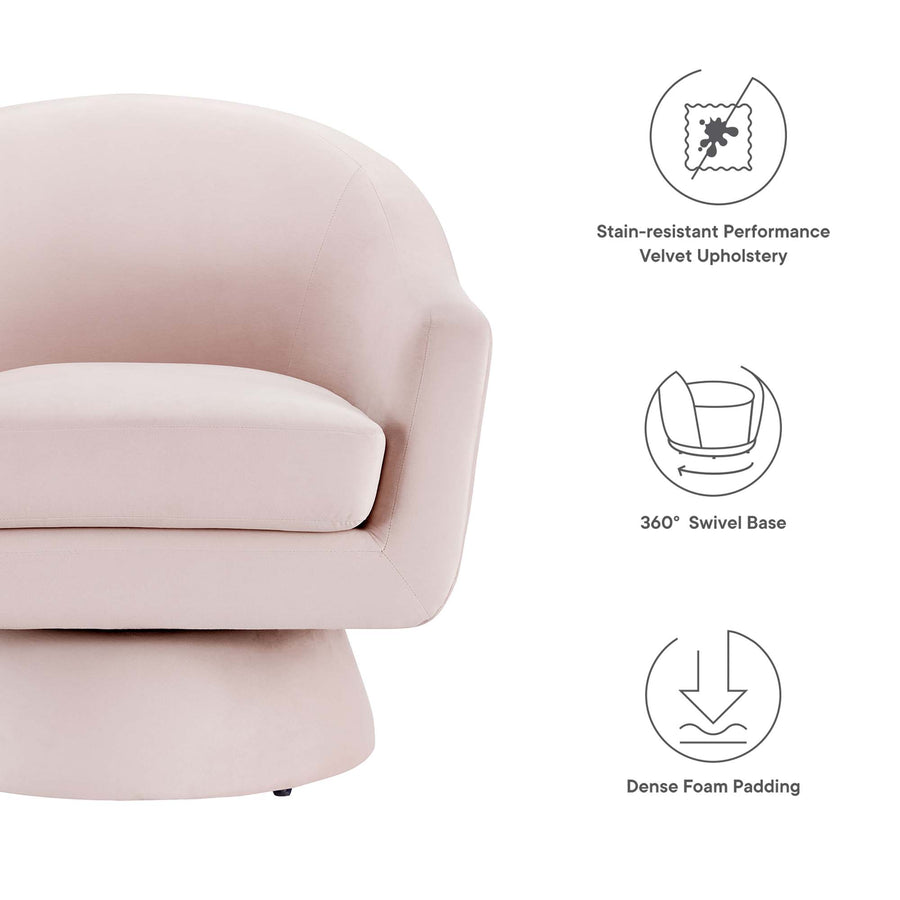 Ostro Performance Velvet Fabric and Wood Swivel Chair in Pink