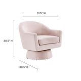 Ostro Performance Velvet Fabric and Wood Swivel Chair in Pink