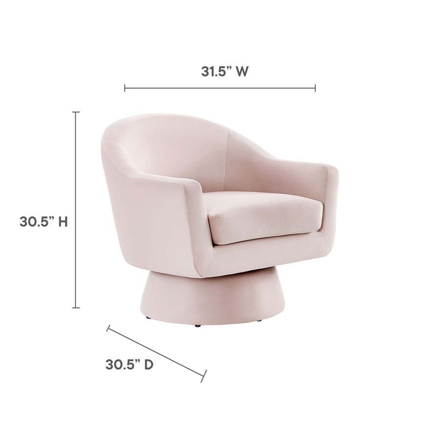 Ostro Performance Velvet Fabric and Wood Swivel Chair in Pink