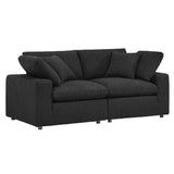 Linden Down Filled Overstuffed Boucle Fabric Loveseat in Black