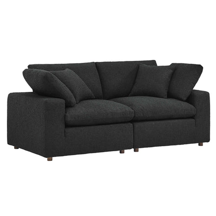 Commix Down Filled Overstuffed Boucle Fabric Loveseat in Black