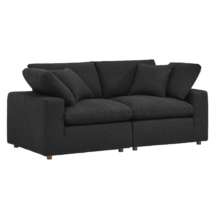 Linden Down Filled Overstuffed Boucle Fabric Loveseat in Black