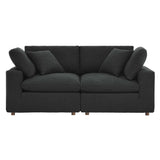 Linden Down Filled Overstuffed Boucle Fabric Loveseat in Black