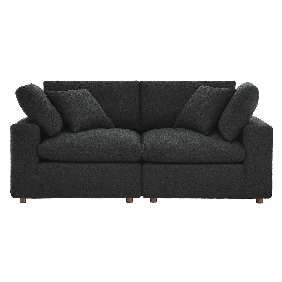 Linden Down Filled Overstuffed Boucle Fabric Loveseat in Black