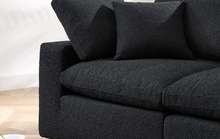 Linden Down Filled Overstuffed Boucle Fabric Loveseat in Black