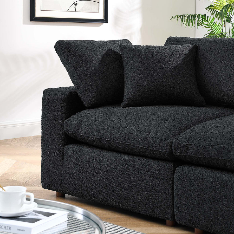 Linden Down Filled Overstuffed Boucle Fabric Loveseat in Black
