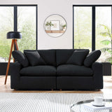 Linden Down Filled Overstuffed Boucle Fabric Loveseat in Black