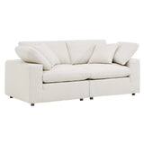 Linden Down Filled Overstuffed Boucle Fabric Loveseat in Ivory