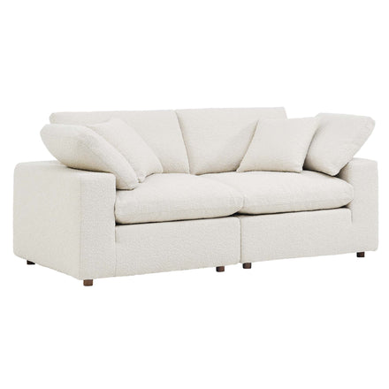Commix Down Filled Overstuffed Boucle Fabric Loveseat in Ivory