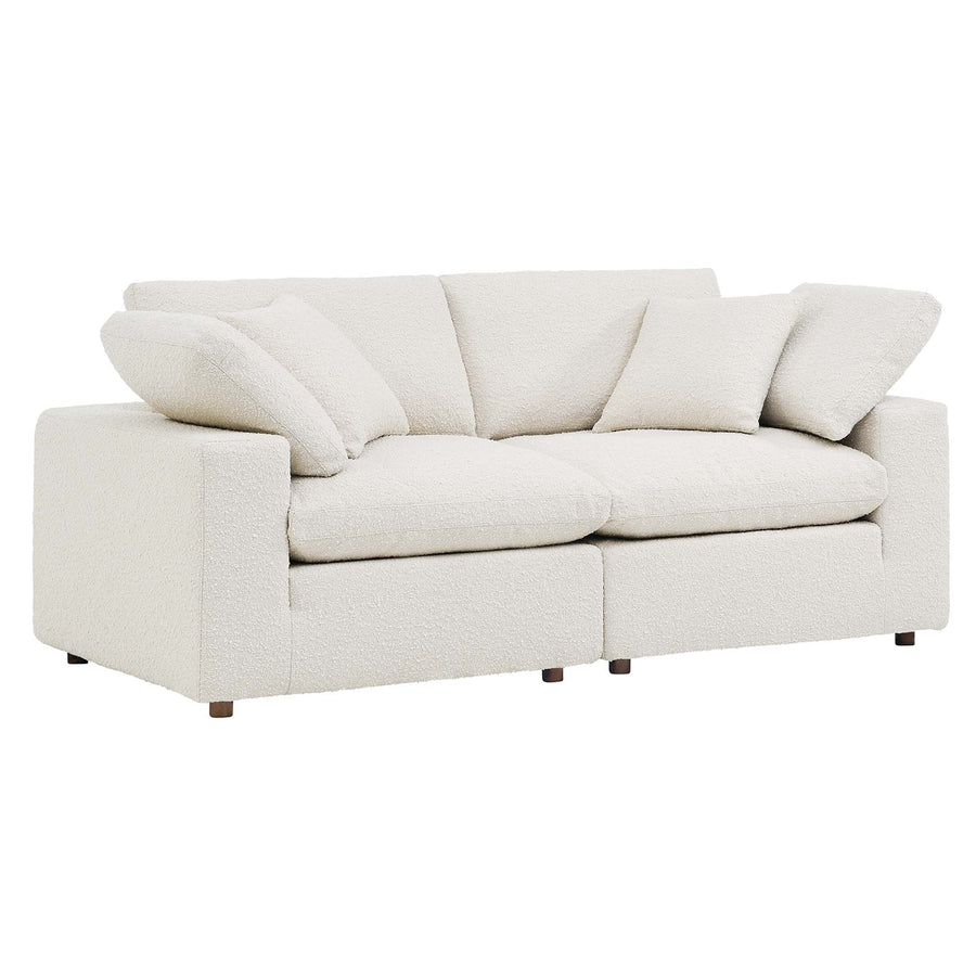Linden Down Filled Overstuffed Boucle Fabric Loveseat in Ivory
