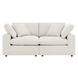 Linden Down Filled Overstuffed Boucle Fabric Loveseat in Ivory