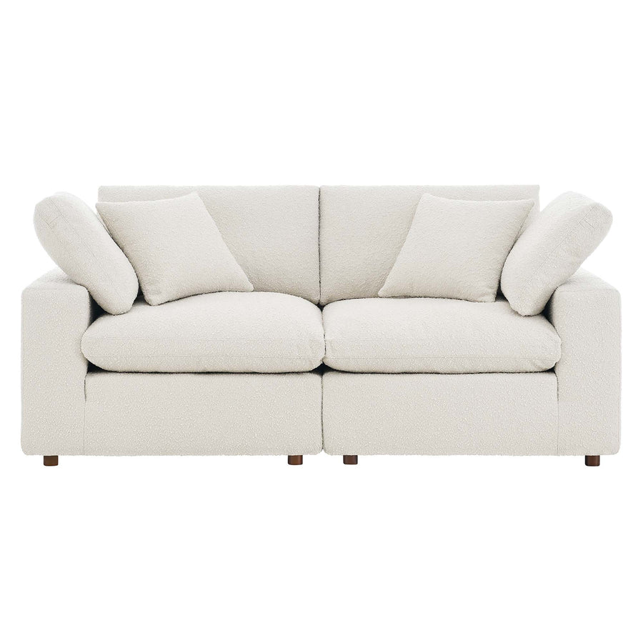 Linden Down Filled Overstuffed Boucle Fabric Loveseat in Ivory