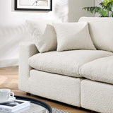 Linden Down Filled Overstuffed Boucle Fabric Loveseat in Ivory