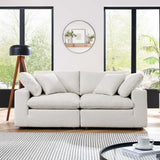 Linden Down Filled Overstuffed Boucle Fabric Loveseat in Ivory