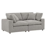 Linden Down Filled Overstuffed Boucle Fabric Loveseat in Light Gray