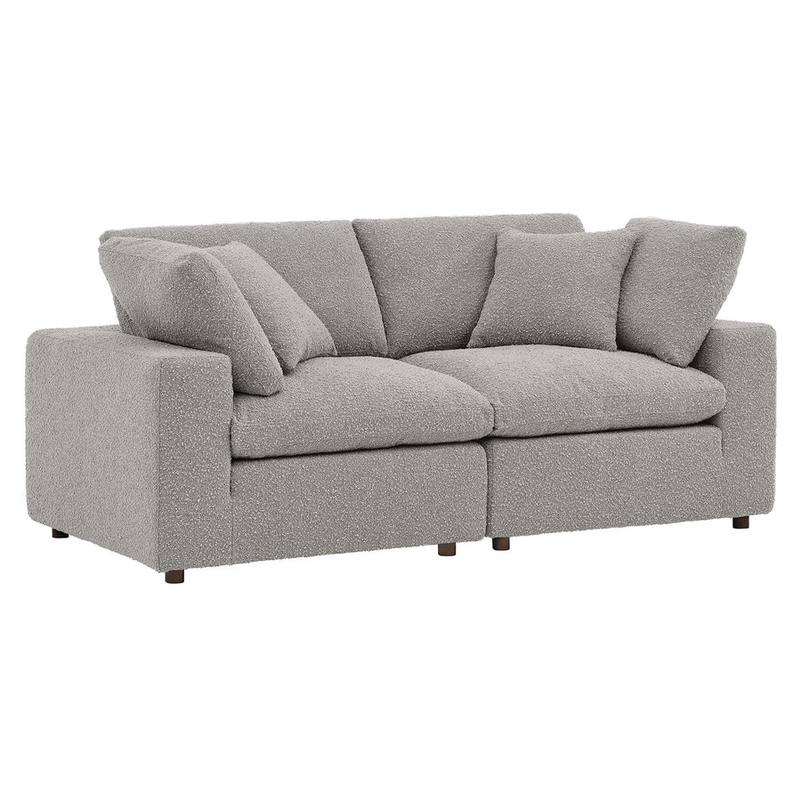 Linden Down Filled Overstuffed Boucle Fabric Loveseat in Light Gray