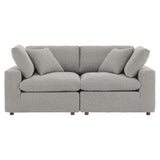 Linden Down Filled Overstuffed Boucle Fabric Loveseat in Light Gray