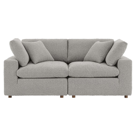 Commix Down Filled Overstuffed Boucle Fabric Loveseat in Light Gray