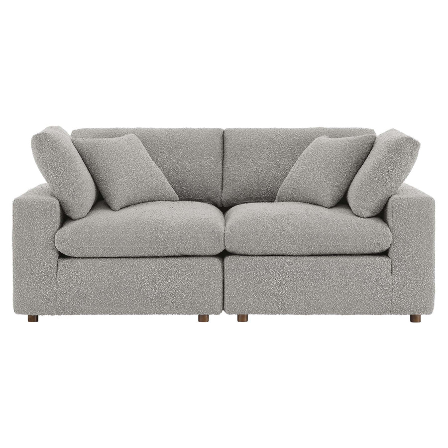 Linden Down Filled Overstuffed Boucle Fabric Loveseat in Light Gray