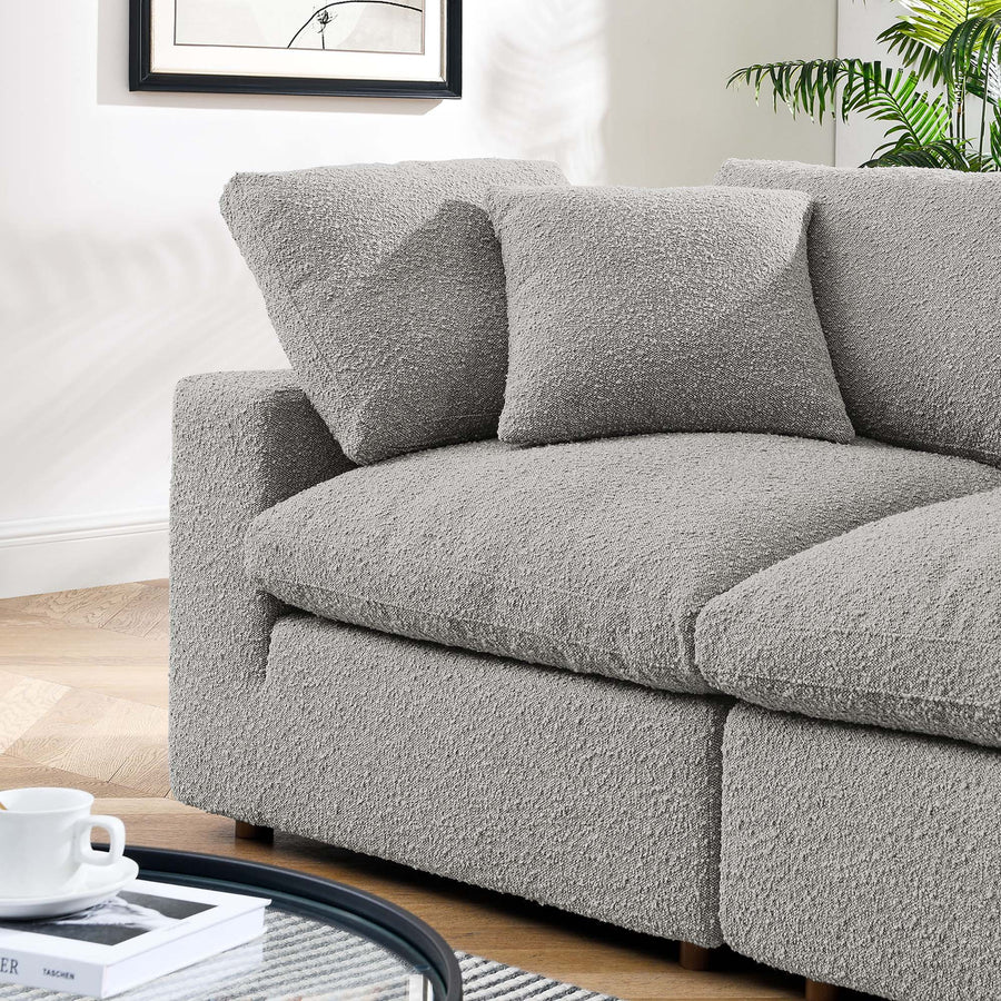 Linden Down Filled Overstuffed Boucle Fabric Loveseat in Light Gray