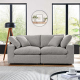 Linden Down Filled Overstuffed Boucle Fabric Loveseat in Light Gray