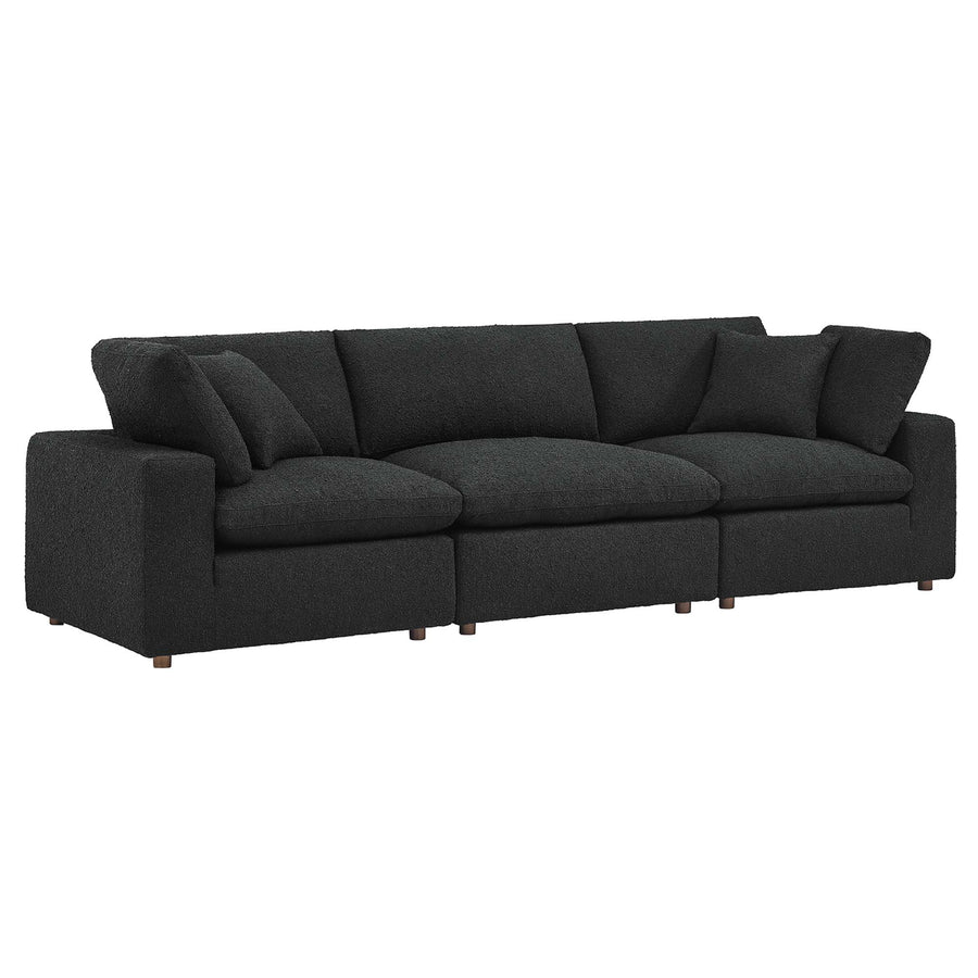 Linden Down Filled Overstuffed Boucle Fabric 3-Seater Sofa in Black
