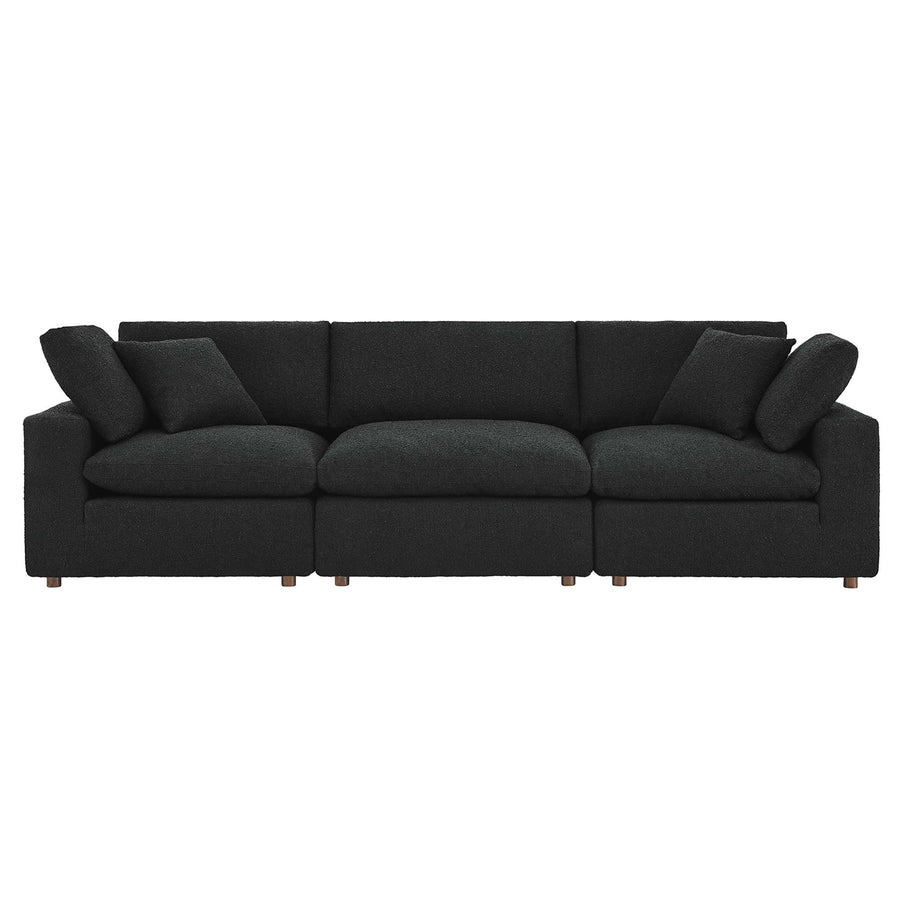 Linden Down Filled Overstuffed Boucle Fabric 3-Seater Sofa in Black