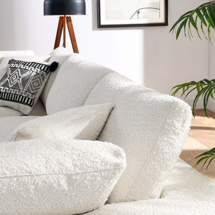 Linden Down Filled Overstuffed Boucle Fabric 3-Seater Sofa in Ivory