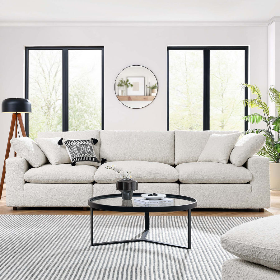 Linden Down Filled Overstuffed Boucle Fabric 3-Seater Sofa in Ivory