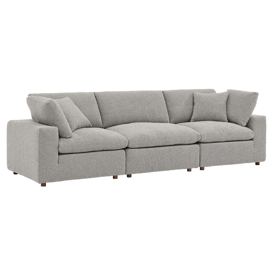 Linden Down Filled Overstuffed Boucle Fabric 3-Seater Sofa in Light Gray