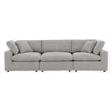 Linden Down Filled Overstuffed Boucle Fabric 3-Seater Sofa in Light Gray