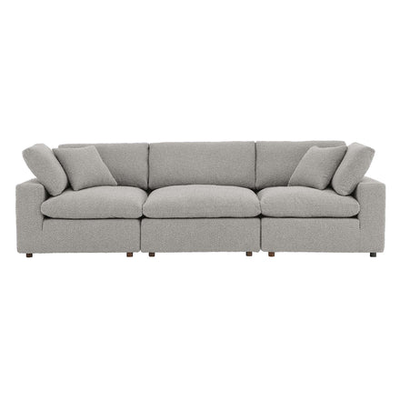 Commix Down Filled Overstuffed Boucle Fabric 3-Seater Sofa in Light Gray