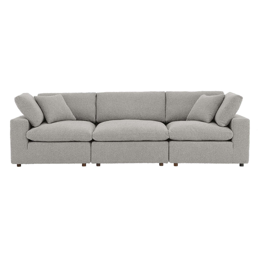 Linden Down Filled Overstuffed Boucle Fabric 3-Seater Sofa in Light Gray