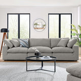 Linden Down Filled Overstuffed Boucle Fabric 3-Seater Sofa in Light Gray