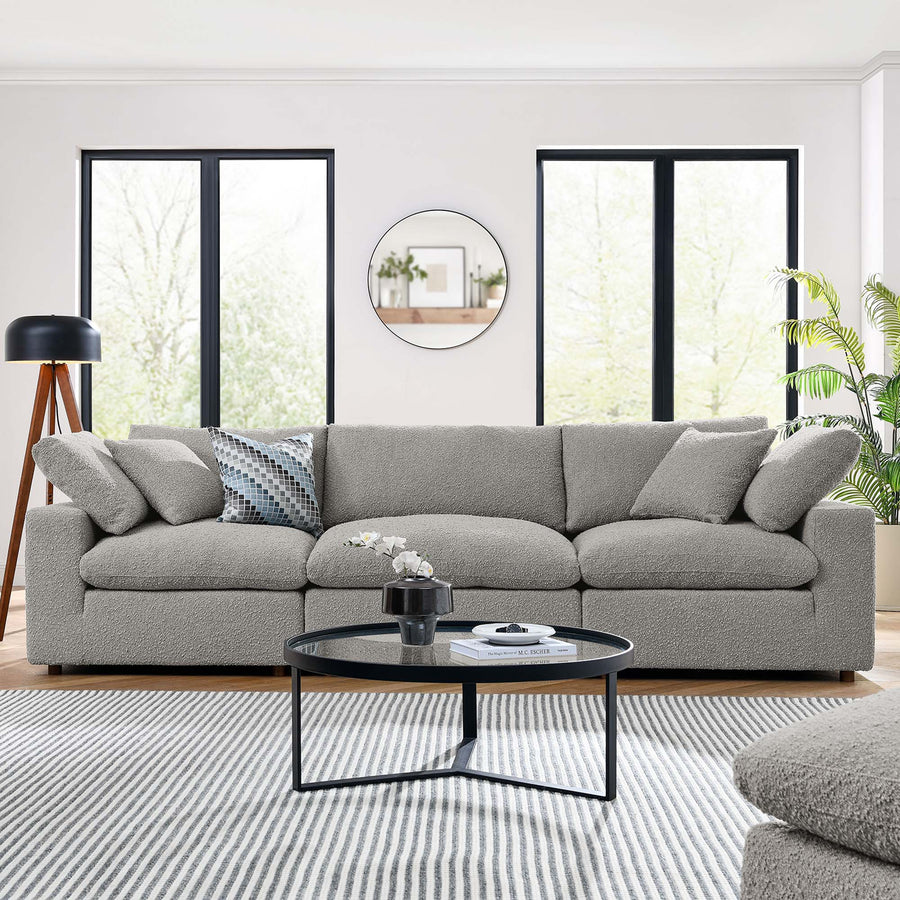 Linden Down Filled Overstuffed Boucle Fabric 3-Seater Sofa in Light Gray