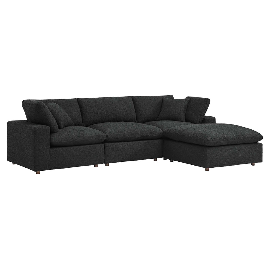 Linden 4-Piece Down Filled Overstuffed Boucle Fabric Sectional Sofa in Black