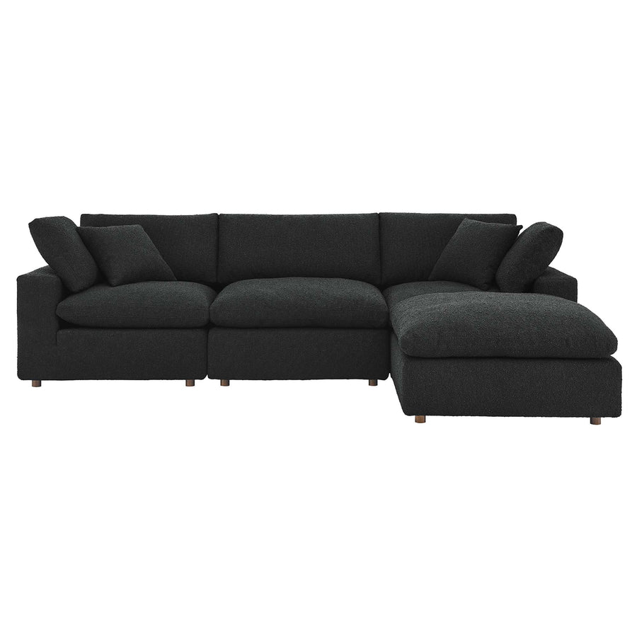 Linden 4-Piece Down Filled Overstuffed Boucle Fabric Sectional Sofa in Black