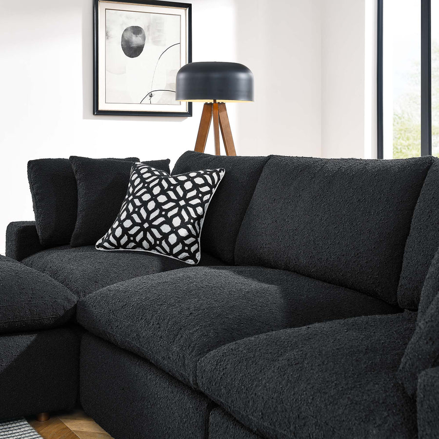 Linden 4-Piece Down Filled Overstuffed Boucle Fabric Sectional Sofa in Black