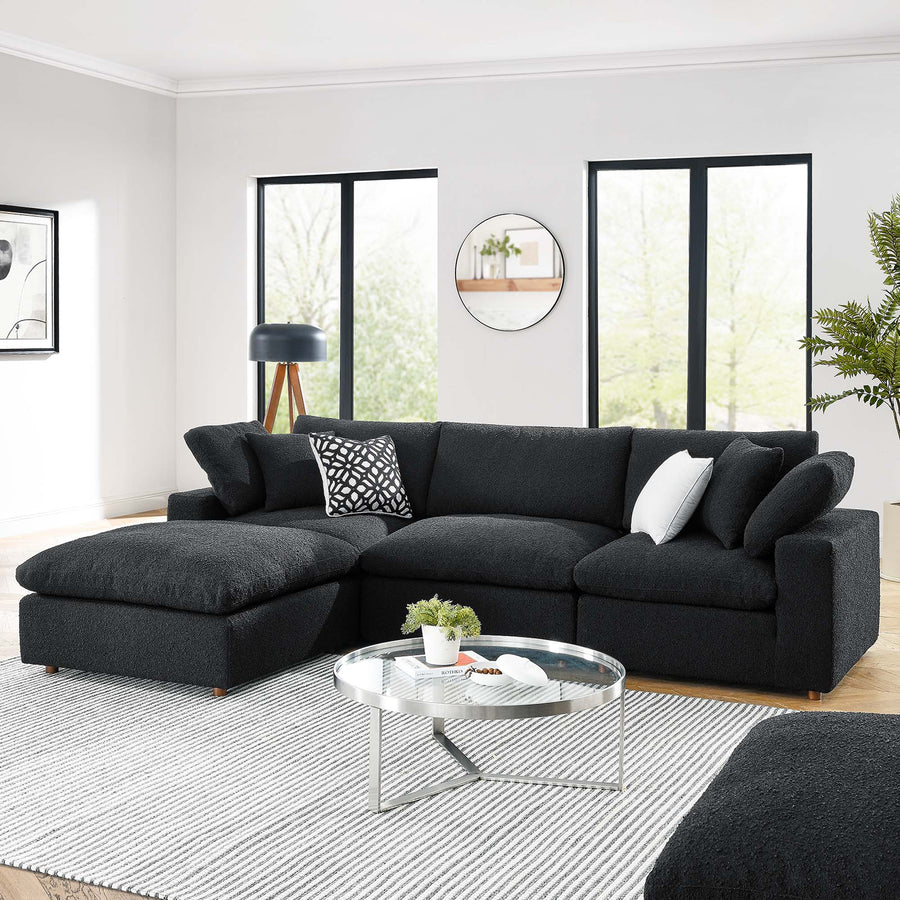 Linden 4-Piece Down Filled Overstuffed Boucle Fabric Sectional Sofa in Black