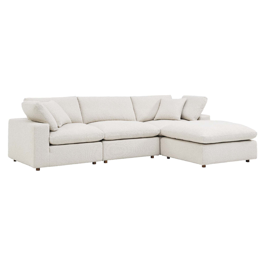 Linden 4-Piece Down Filled Overstuffed Boucle Fabric Sectional Sofa in Ivory