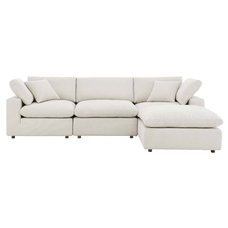 Linden 4-Piece Down Filled Overstuffed Boucle Fabric Sectional Sofa in Ivory