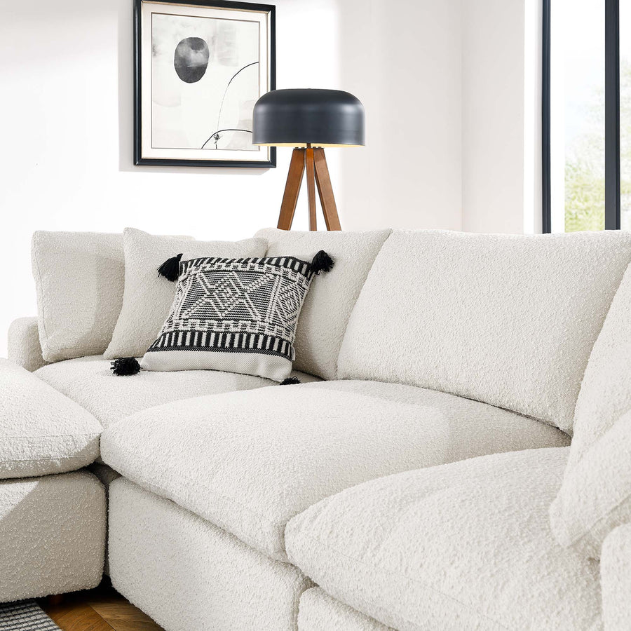 Linden 4-Piece Down Filled Overstuffed Boucle Fabric Sectional Sofa in Ivory