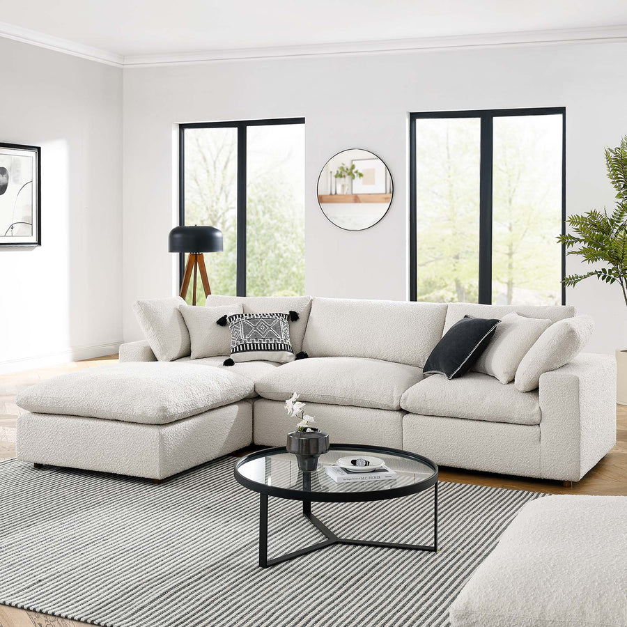Linden 4-Piece Down Filled Overstuffed Boucle Fabric Sectional Sofa in Ivory